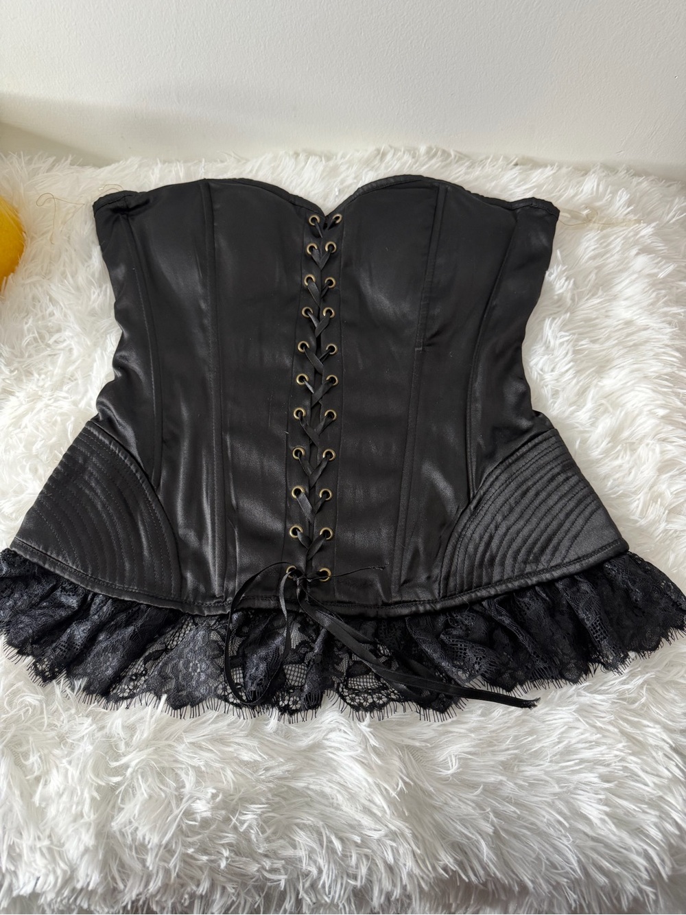 Orage Black Lace-Trim Corset Top